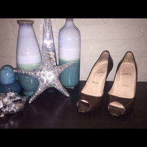 Brown Christian Louboutin peep toe heels